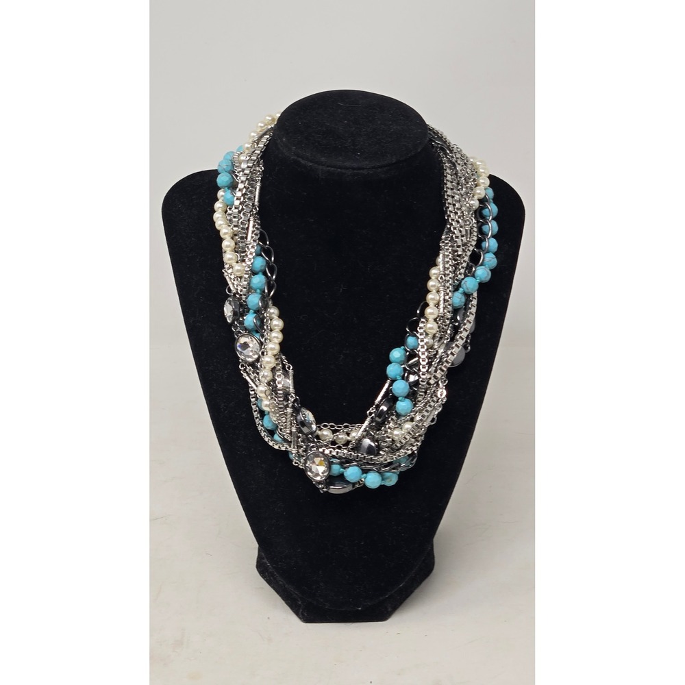 Chloe + Isabel Torsade Multi Strand Statement Necklace‎ Turquoise Pearl Bib - Picture 2 of 8